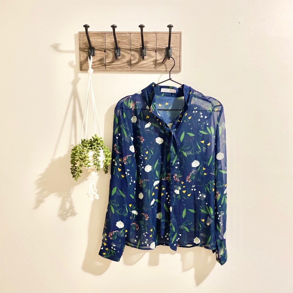 A Dip of Darling | Navy Sheer Floral Blouse